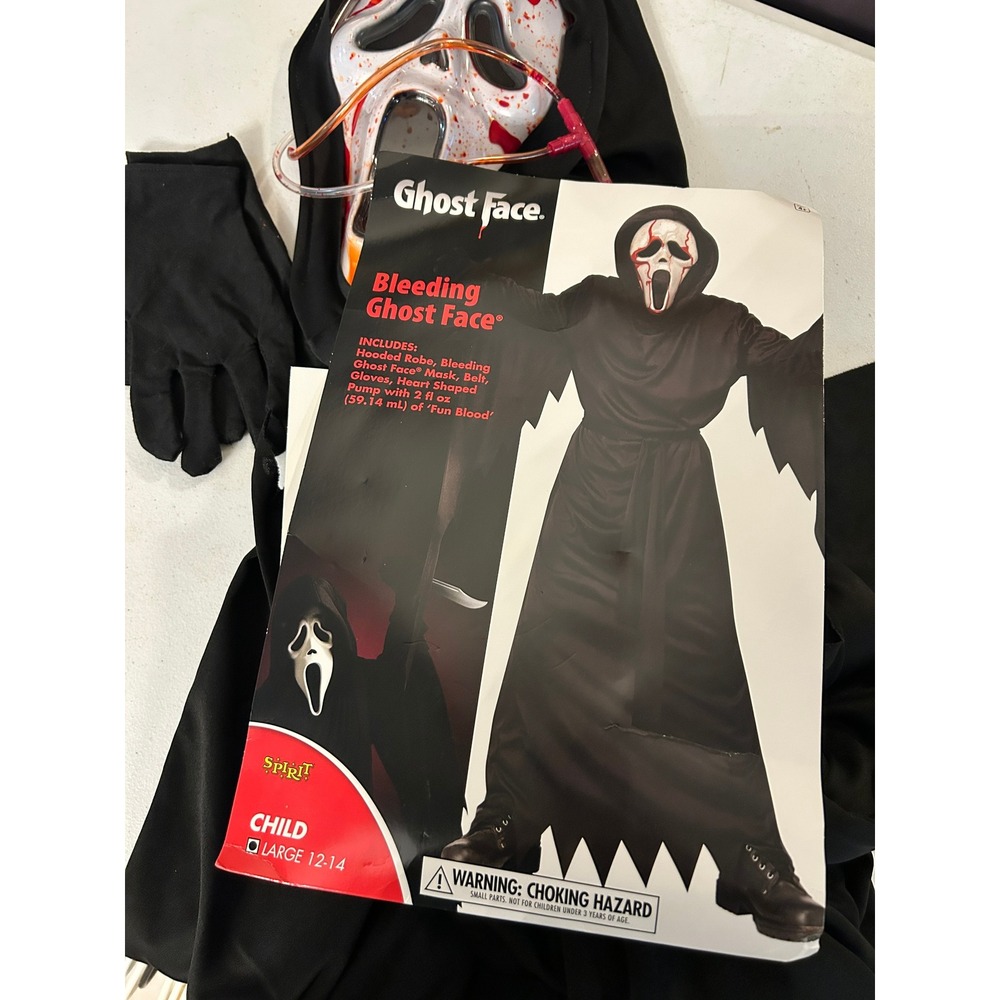 Bleeding Ghost Face Costume Kids Large Black Robe Mask Gloves Haloween